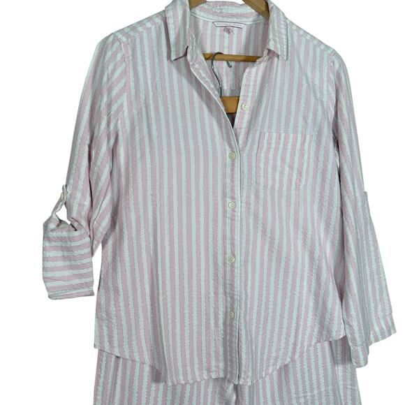 Victoria’s Secret Pink Striped Cotton Pajama Set Button Down Top & Pants Small - Picture 7 of 13